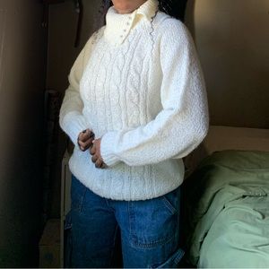 White Knit Fuzzy Sweater